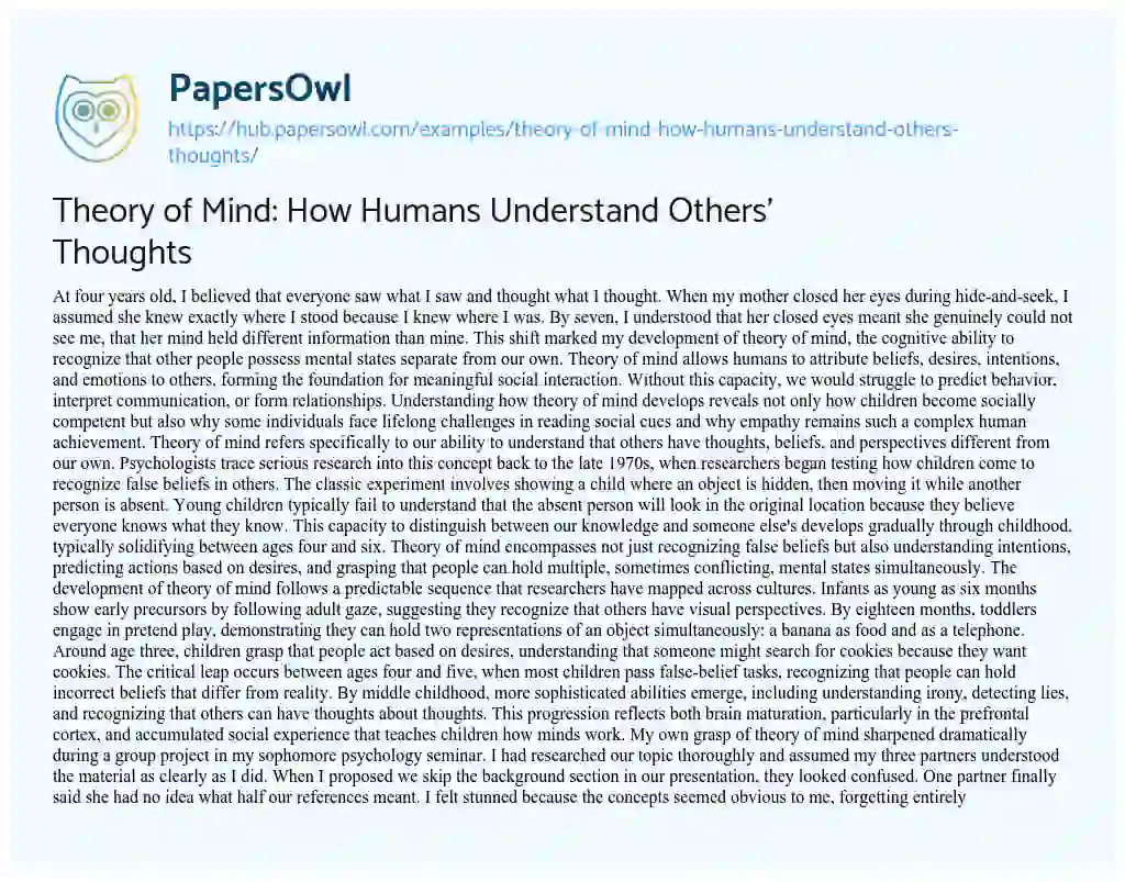 Essay on Theory of Mind: How Humans Understand Others’ Thoughts
