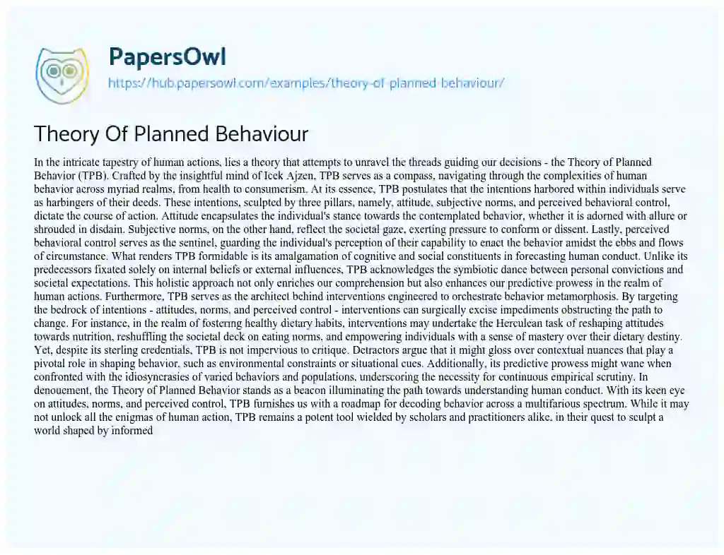 Essay on Theory Of Planned Behaviour