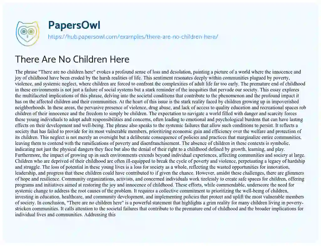 Essay on There Are No Children Here