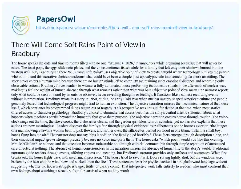 Essay on There Will Come Soft Rains Point of View in Bradbury