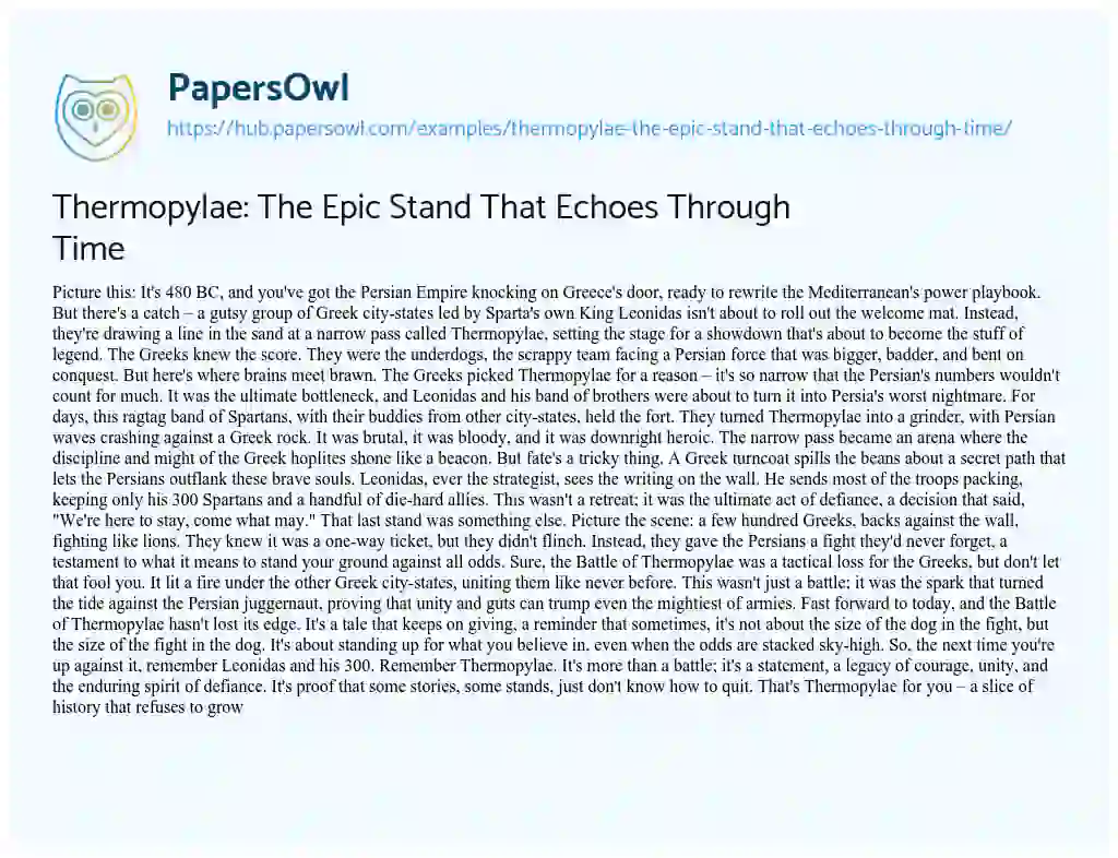 Essay on Thermopylae: The Epic Stand That Echoes Through Time