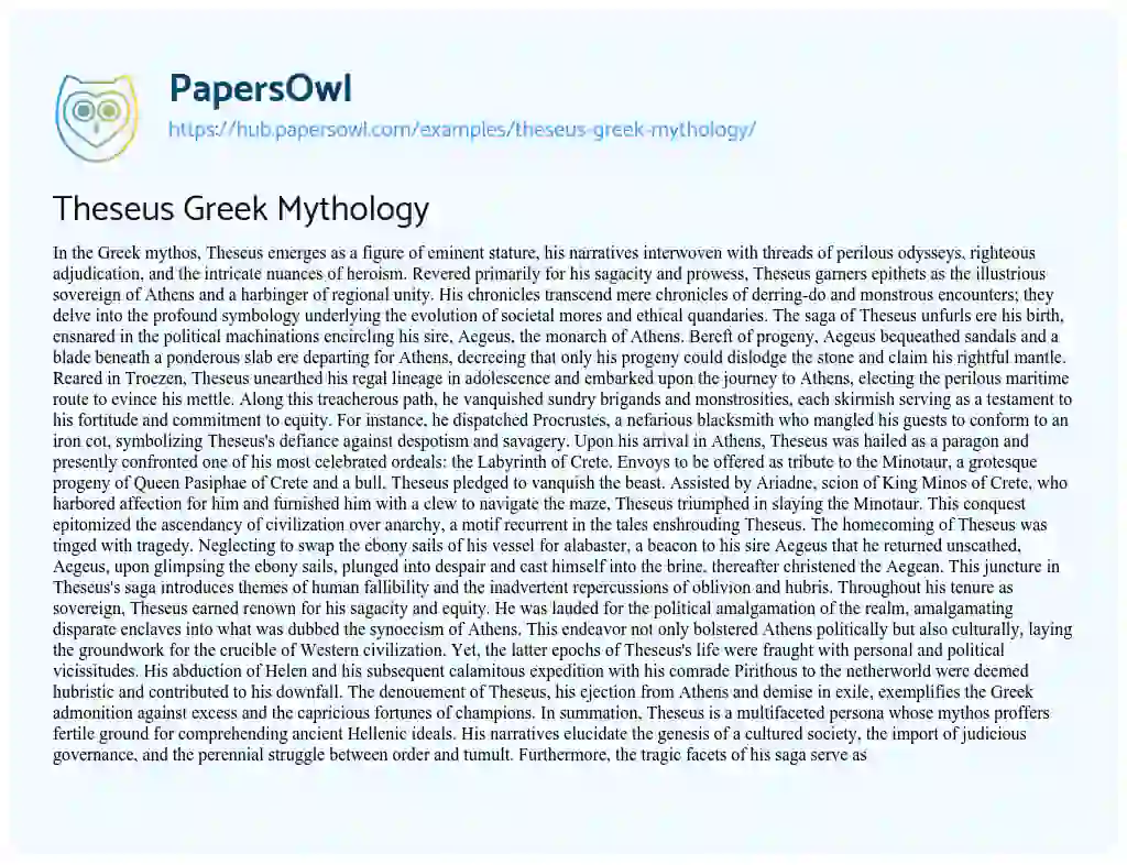 Essay on Theseus Greek Mythology