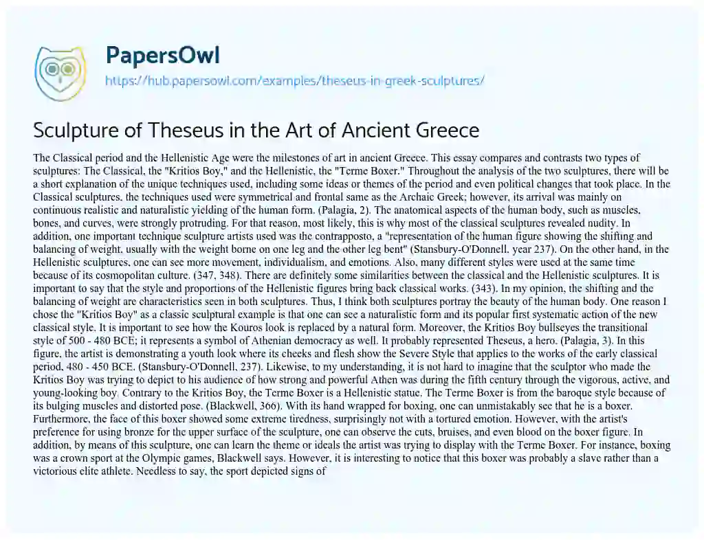 Essay on Sculpture of Theseus in the Art of Ancient Greece