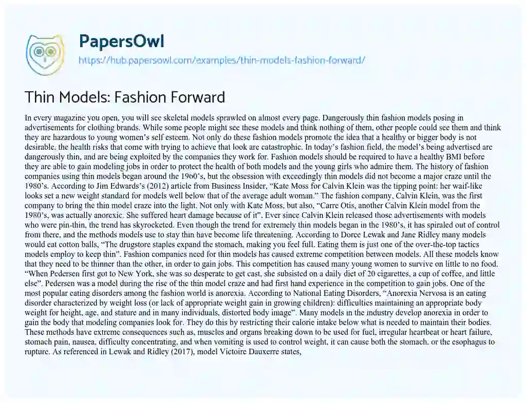 Essay on Thin Models: Fashion Forward