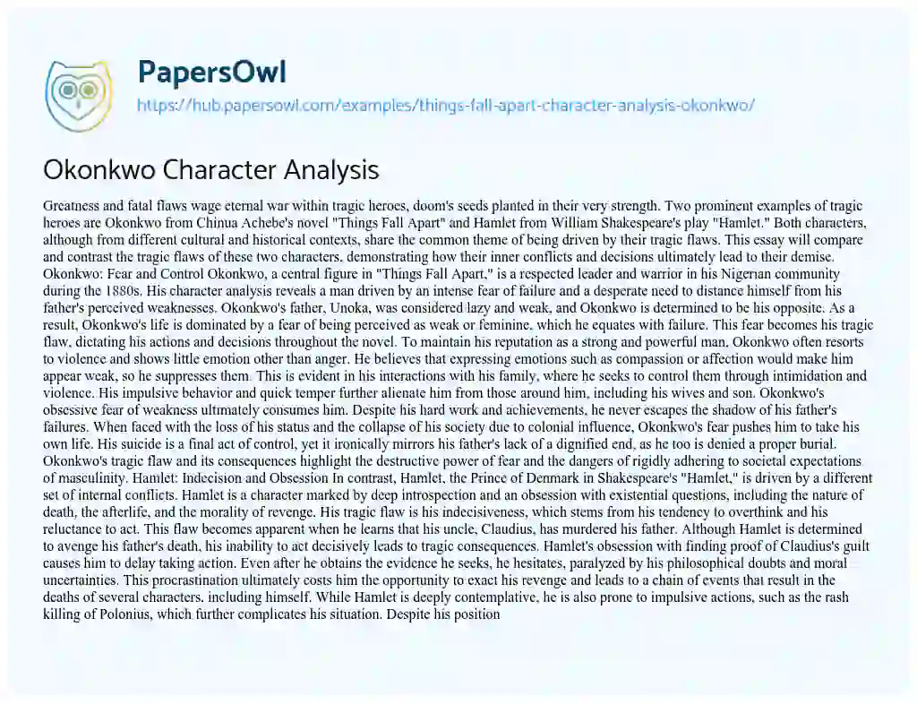 Essay on Okonkwo Character Analysis