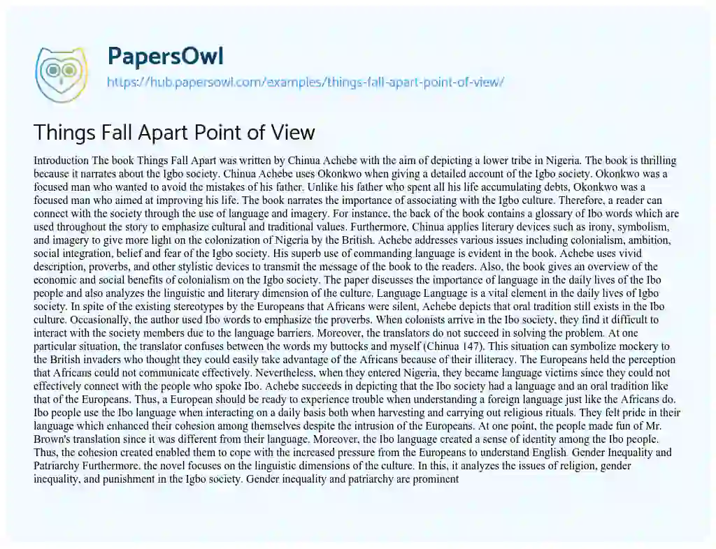Essay on Things Fall Apart Point of View