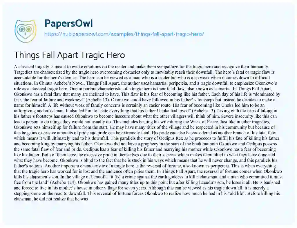 Essay on Things Fall Apart Tragic Hero