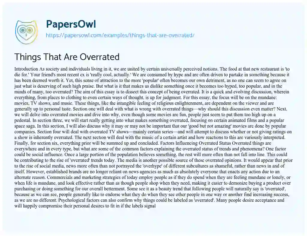 Essay on Things That Are Overrated