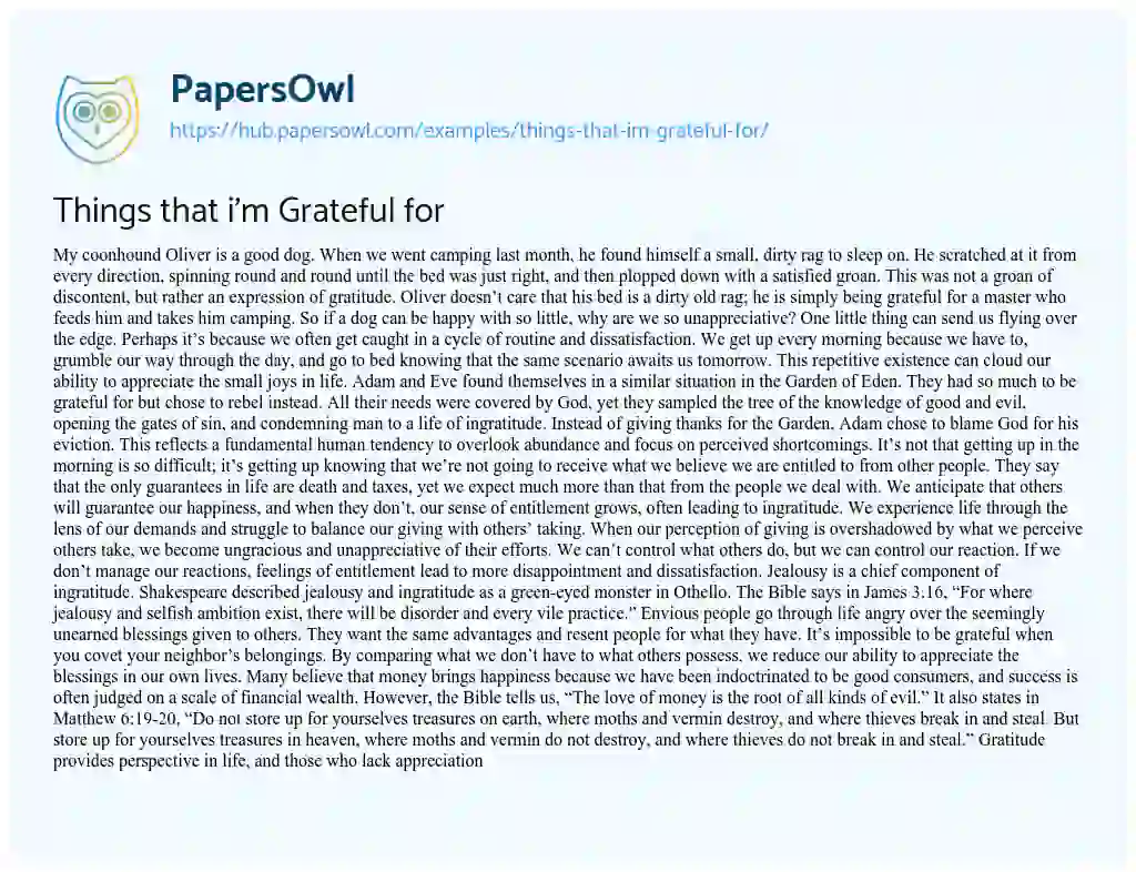 Essay on Things that i’m Grateful for
