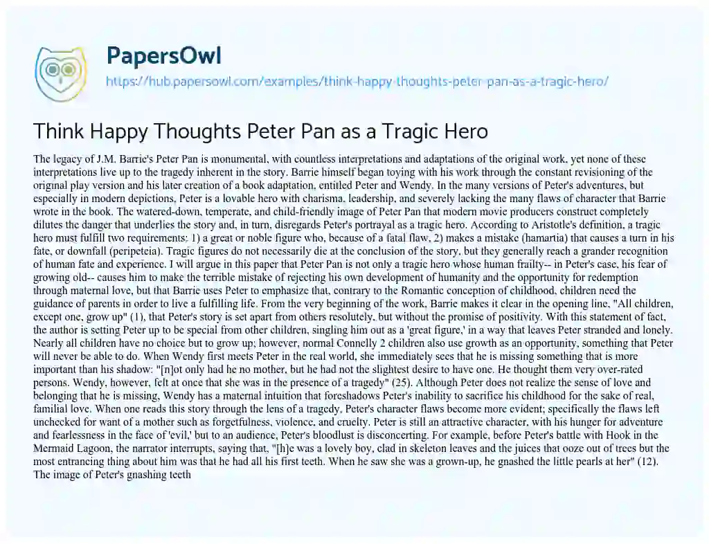 Essay on Think Happy Thoughts Peter Pan as a Tragic Hero