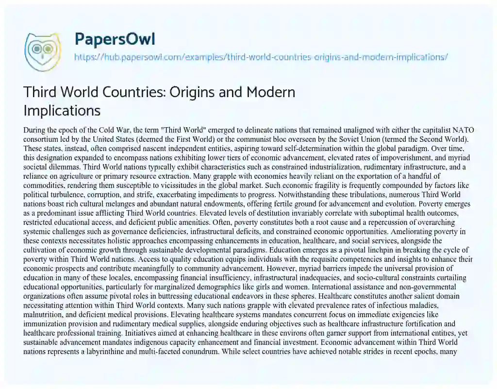 Essay on Third World Countries: Origins and Modern Implications
