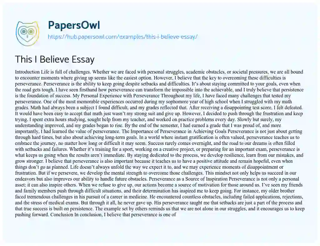 Essay on This I Believe Essay