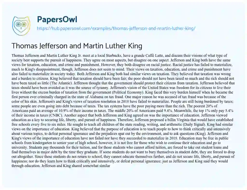 Essay on Thomas Jefferson and Martin Luther King