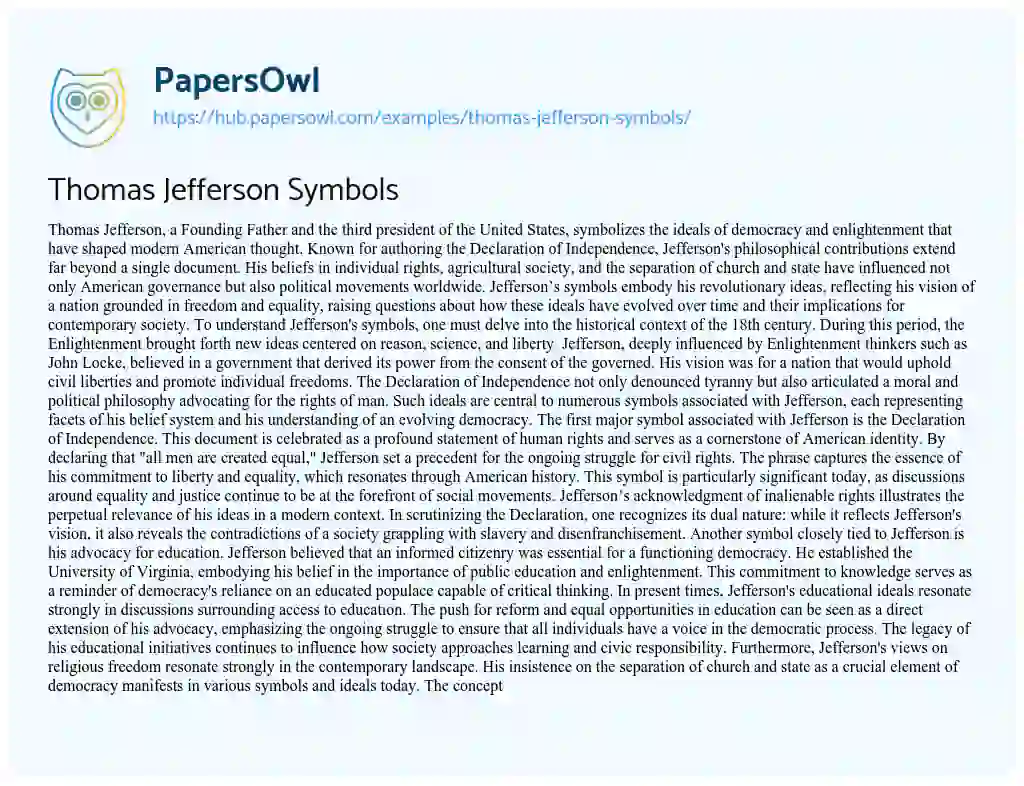 Essay on Thomas Jefferson Symbols