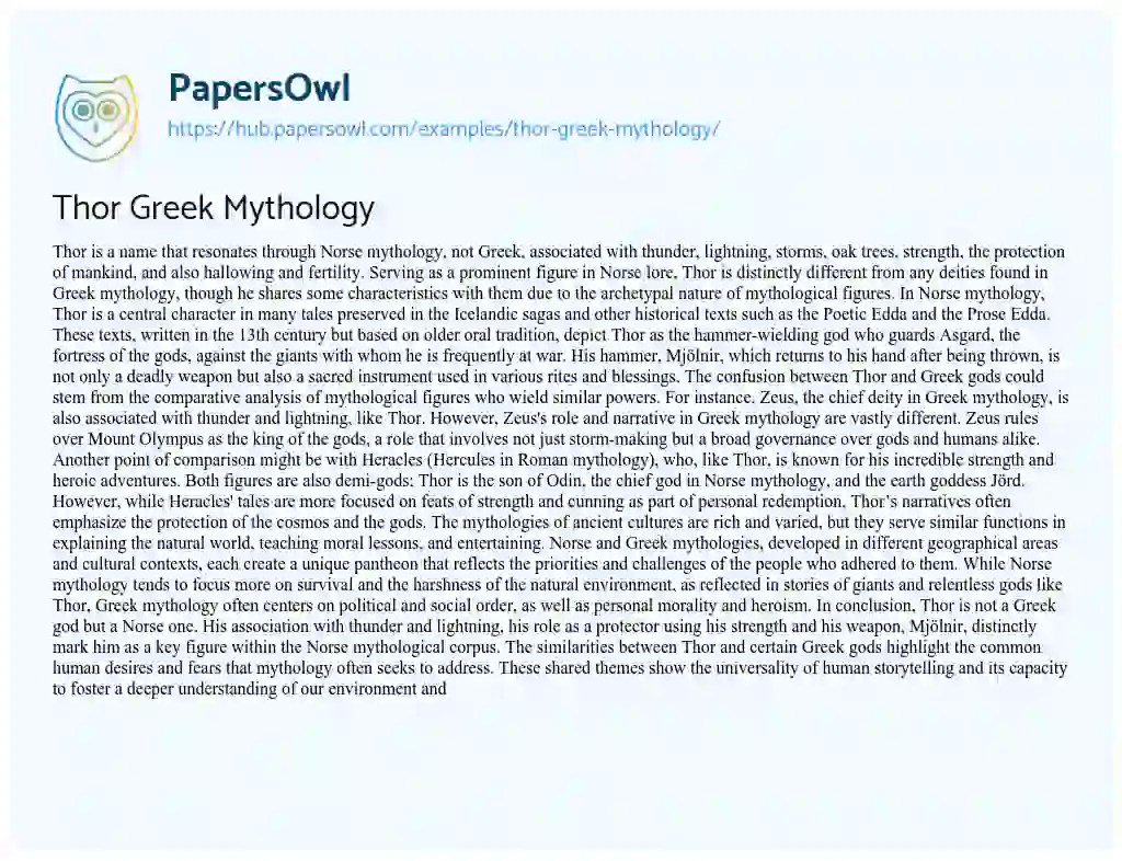 Essay on Thor Greek Mythology