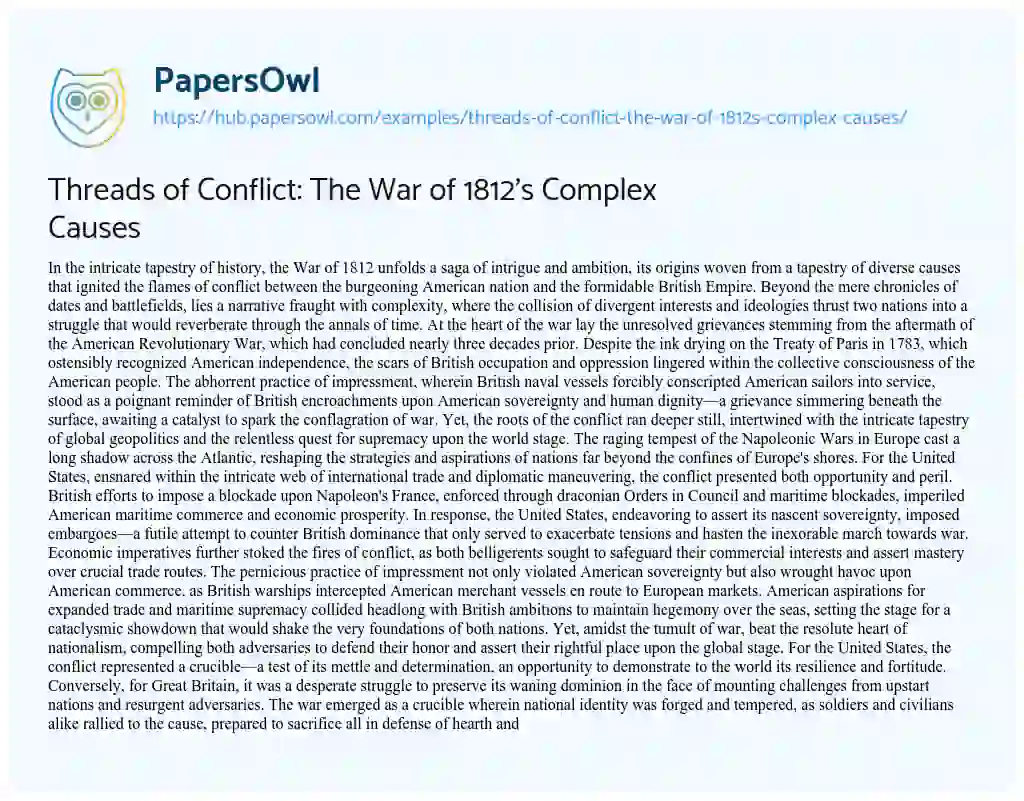 Essay on Threads of Conflict: The War of 1812’s Complex Causes