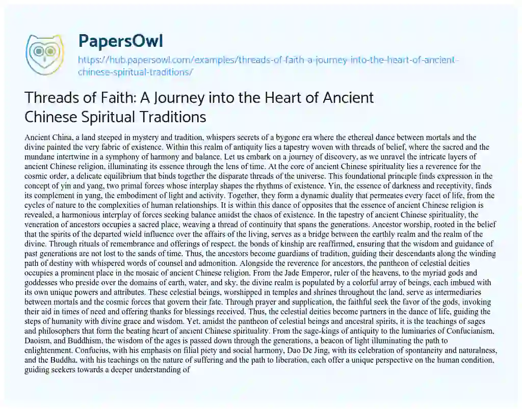 Essay on Threads of Faith: A Journey into the Heart of Ancient Chinese Spiritual Traditions