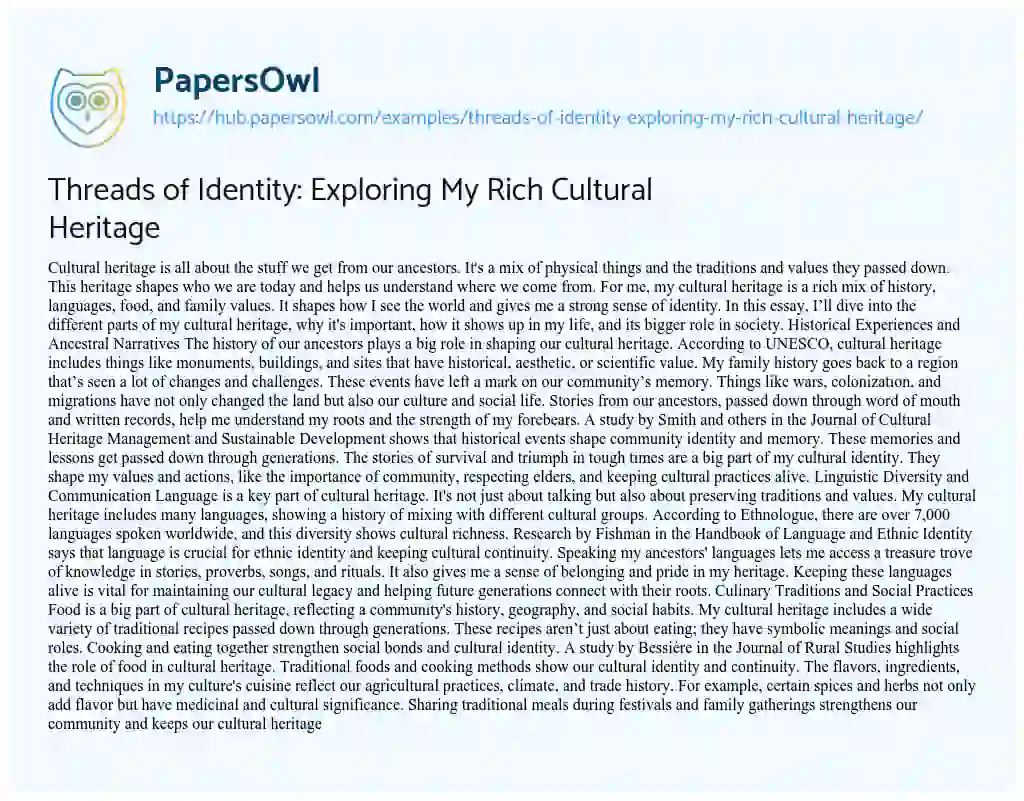 Essay on Threads of Identity: Exploring My Rich Cultural Heritage