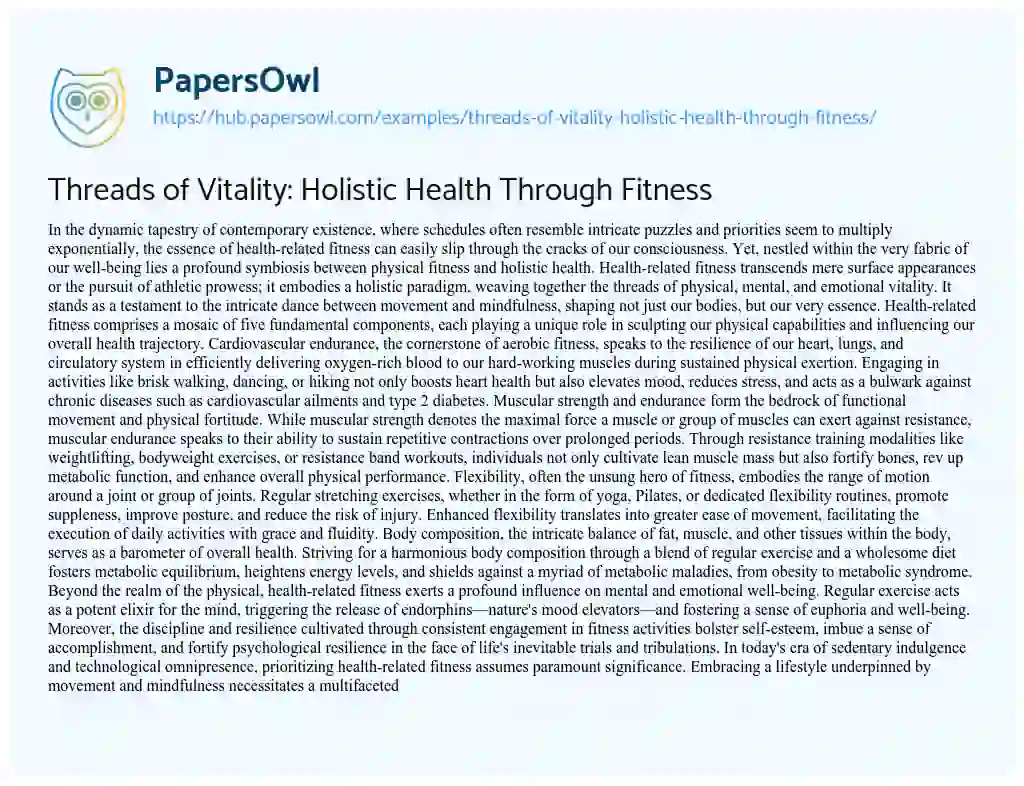 Essay on Threads of Vitality: Holistic Health Through Fitness