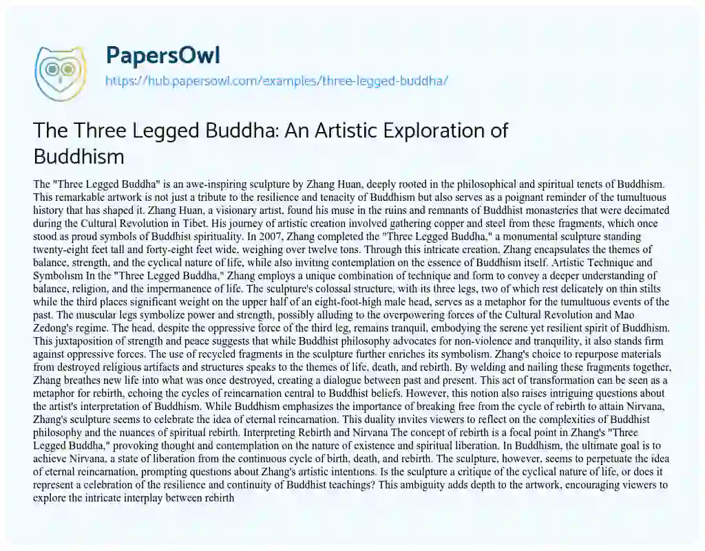 Essay on The Three Legged Buddha: An Artistic Exploration of Buddhism