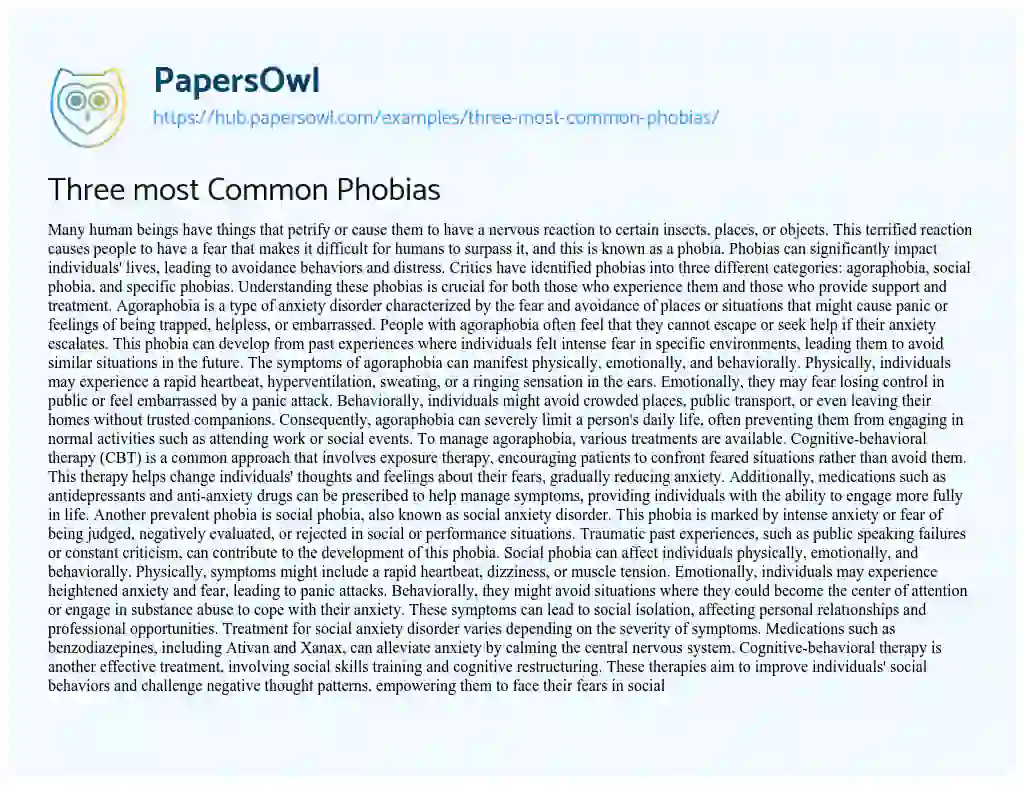 Essay on Three most Common Phobias