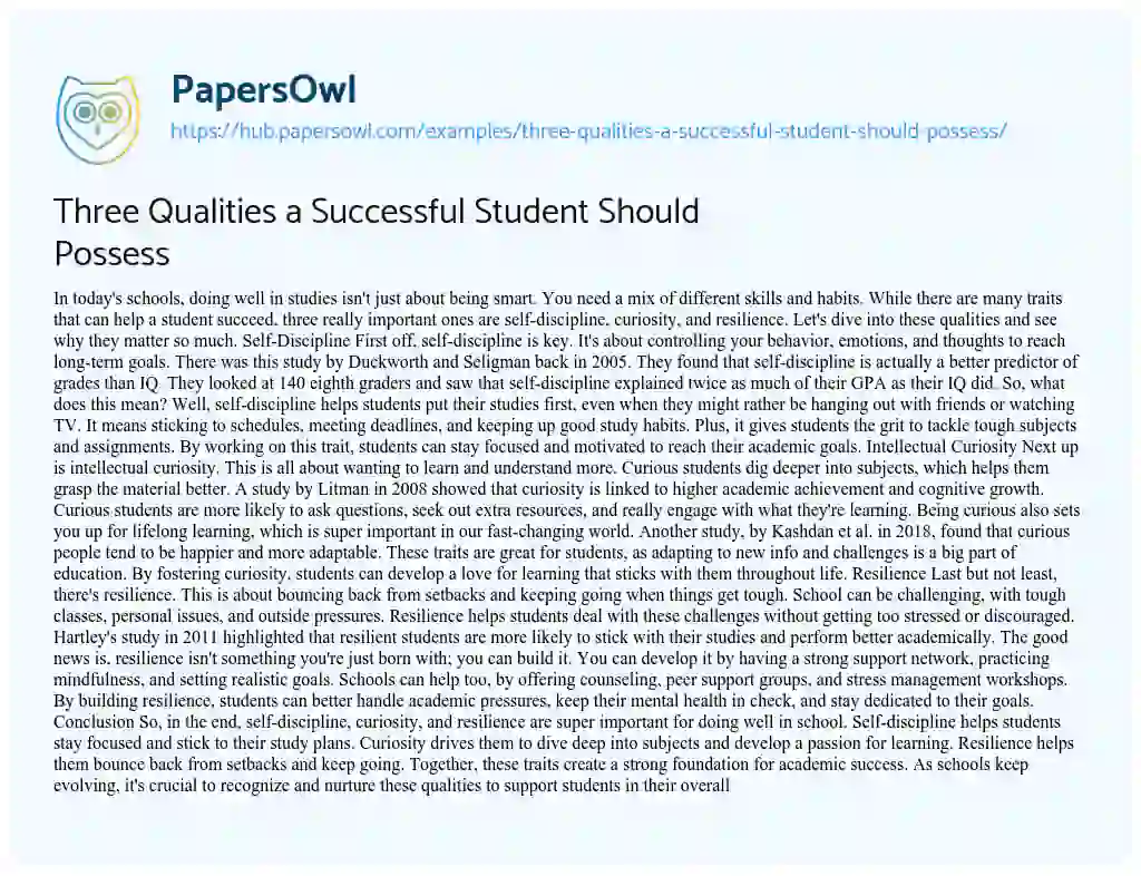 Essay on Three Qualities a Successful Student Should Possess