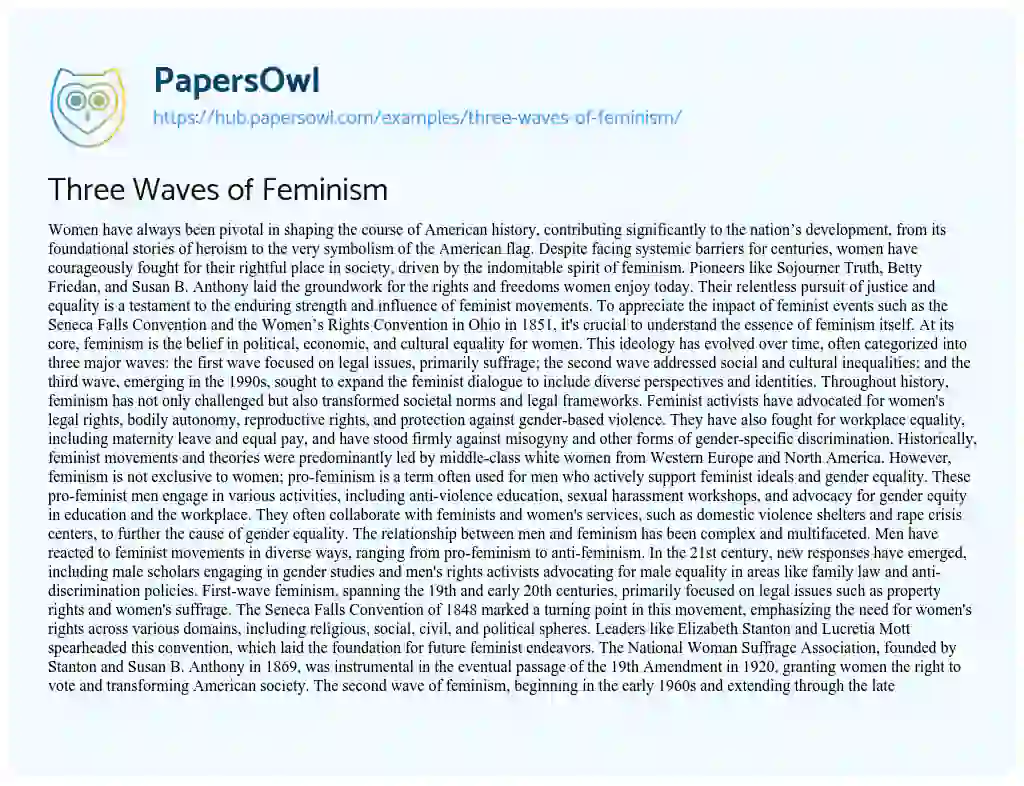 Essay on Three Waves of Feminism