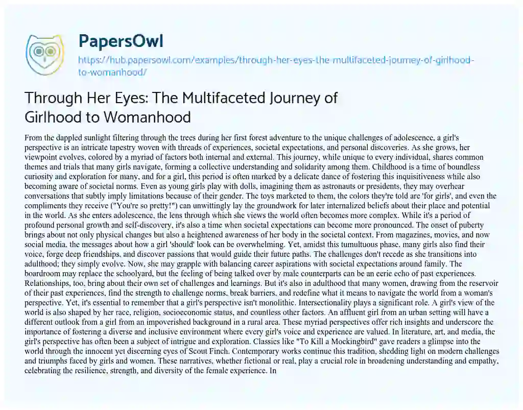 Essay on Through Her Eyes: The Multifaceted Journey of Girlhood to Womanhood