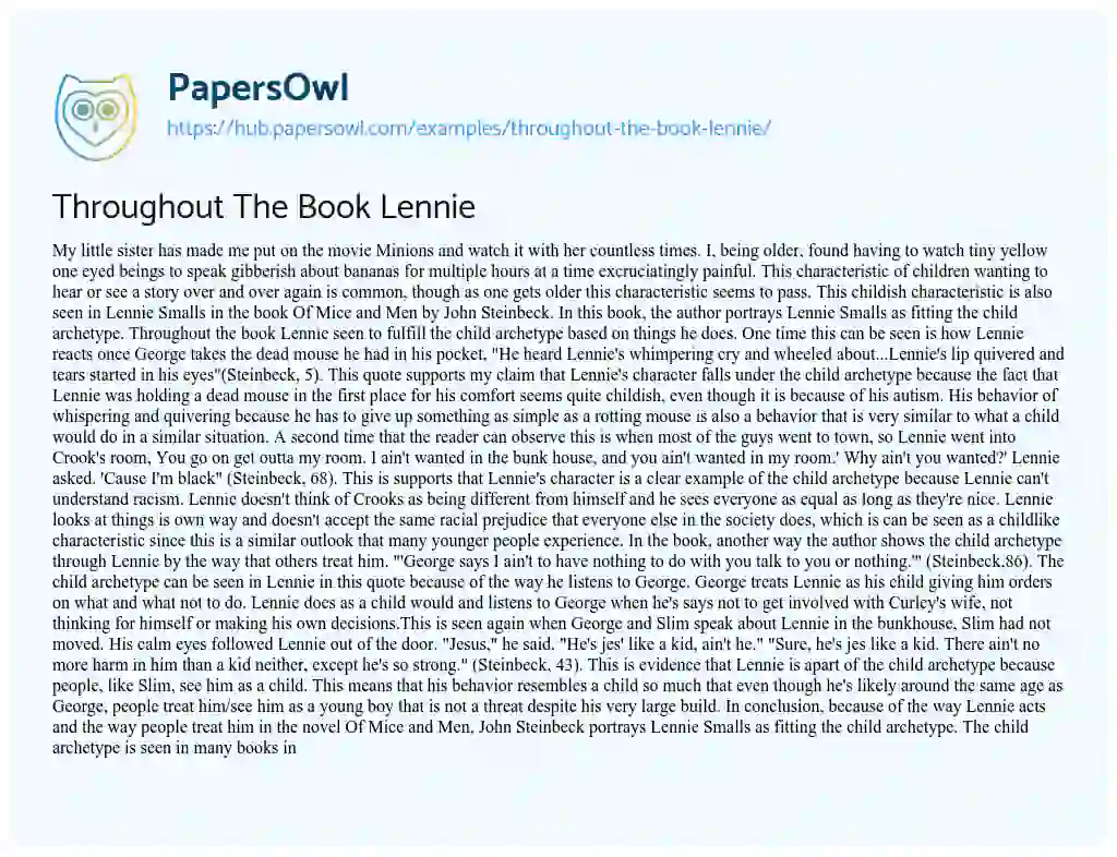 Essay on Throughout The Book Lennie