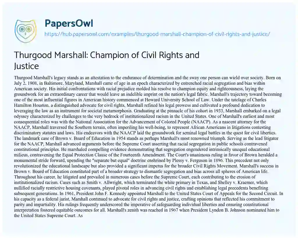 Essay on Thurgood Marshall: Champion of Civil Rights and Justice