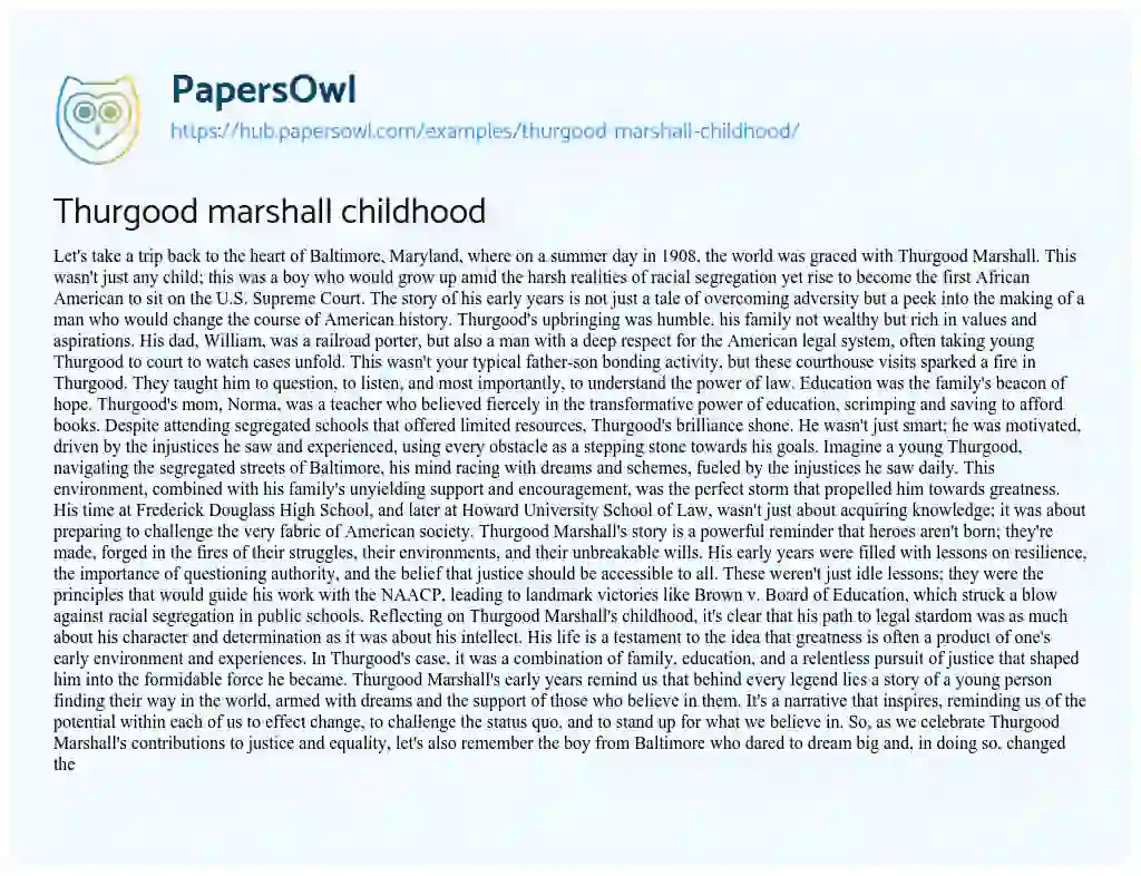 Essay on Thurgood marshall childhood