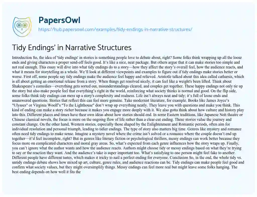 Essay on Tidy Endings’ in Narrative Structures