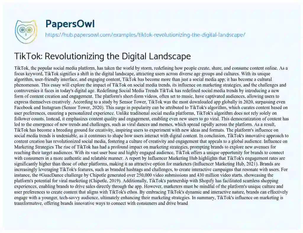 Essay on TikTok: Revolutionizing the Digital Landscape