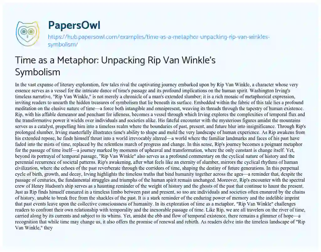 Essay on Time as a Metaphor: Unpacking Rip Van Winkle’s Symbolism