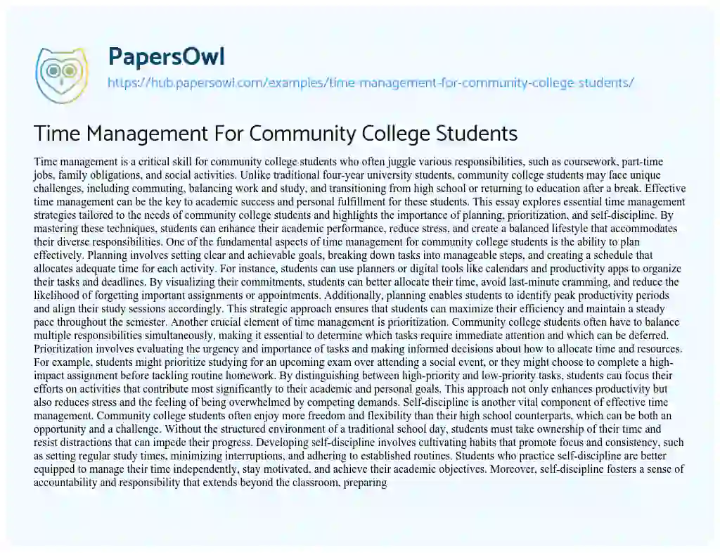 Essay on Time Management For Community College Students