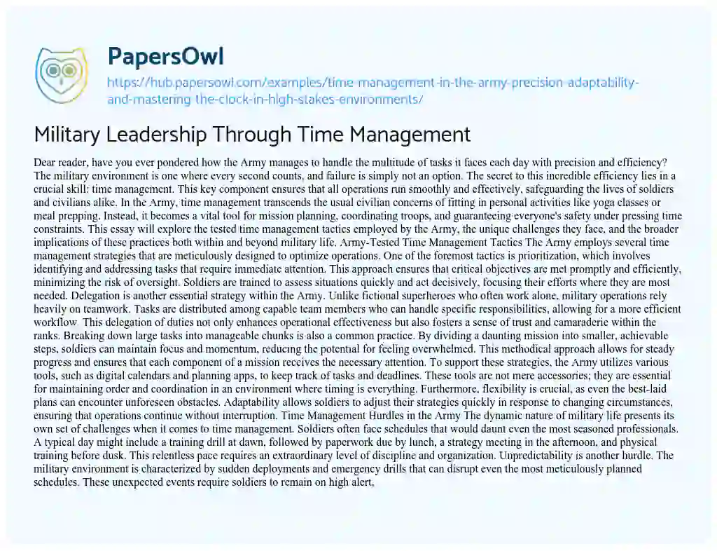 Essay on Military Leadership Through Time Management