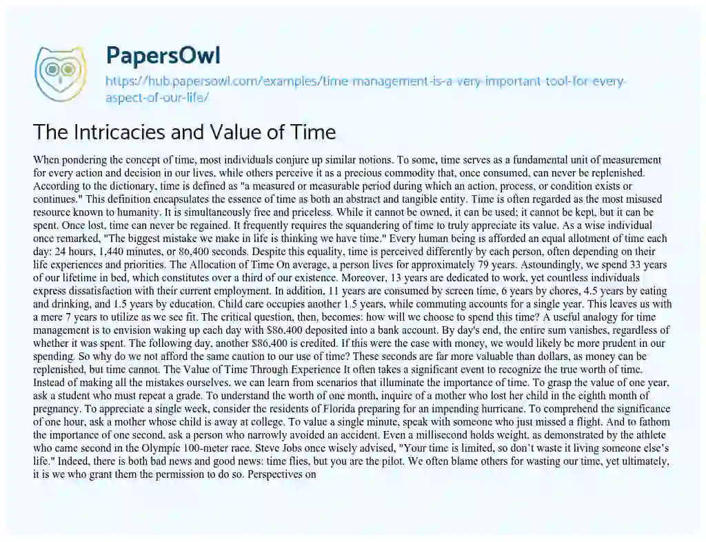 Essay on The Intricacies and Value of Time