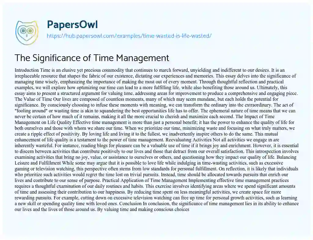 Essay on The Significance of Time Management