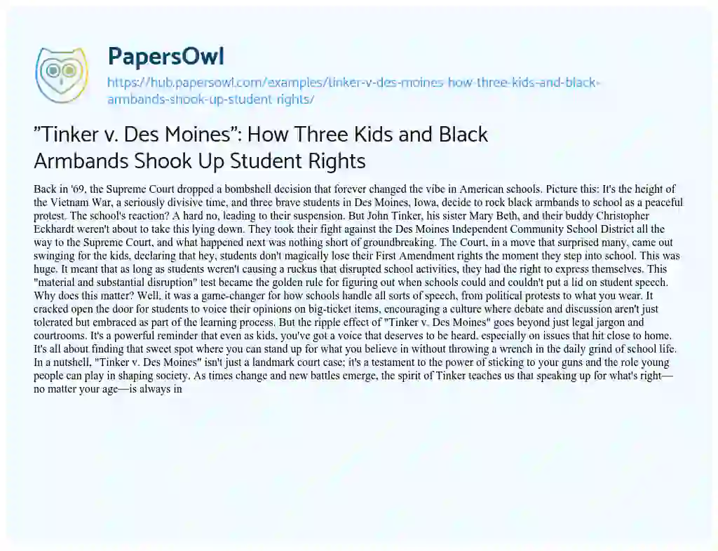 Essay on “Tinker v. Des Moines”: How Three Kids and Black Armbands Shook Up Student Rights