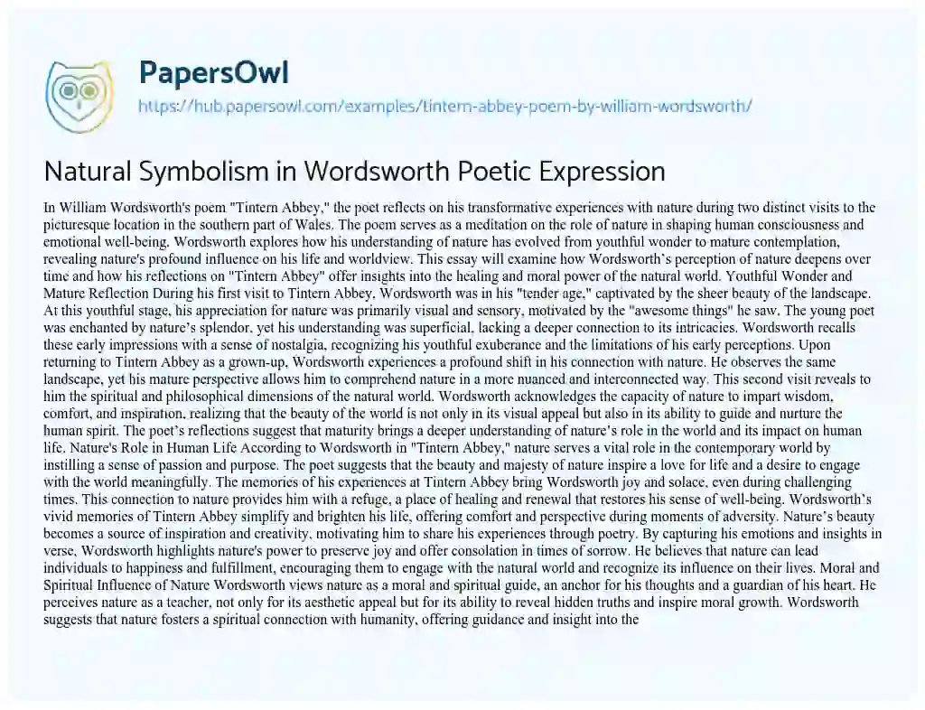 Essay on Natural Symbolism in Wordsworth Poetic Expression