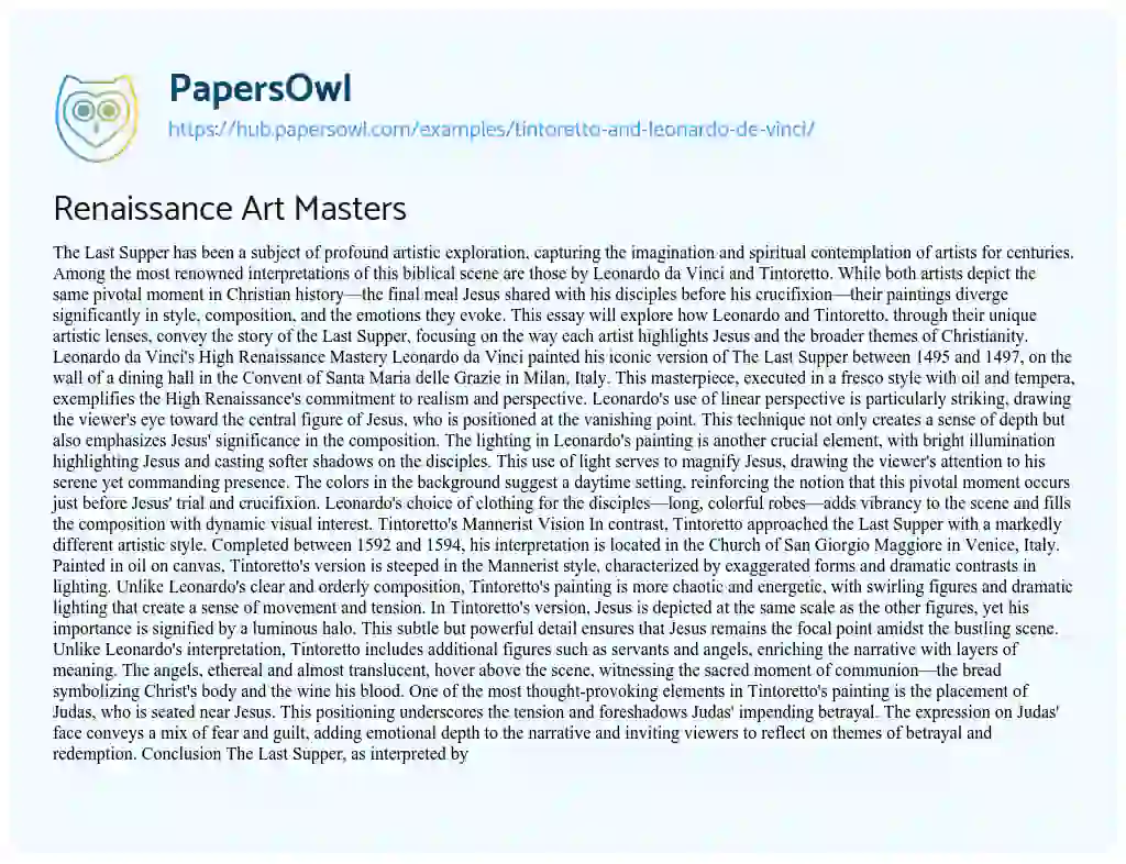 Essay on Renaissance Art Masters