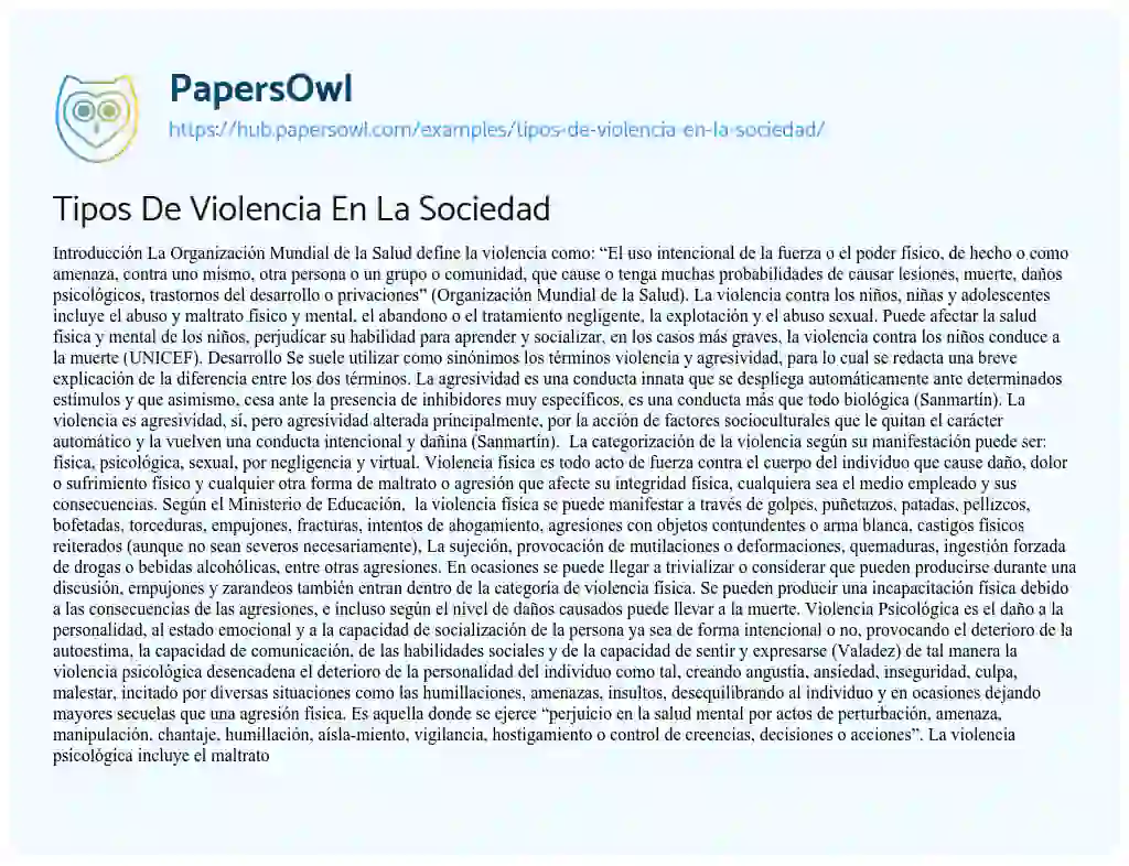 Essay on Tipos De Violencia En La Sociedad