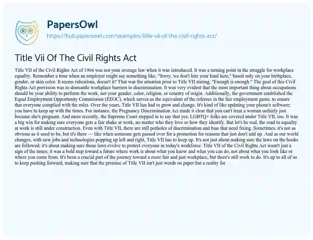 Essay on Title Vii Of The Civil Rights Act
