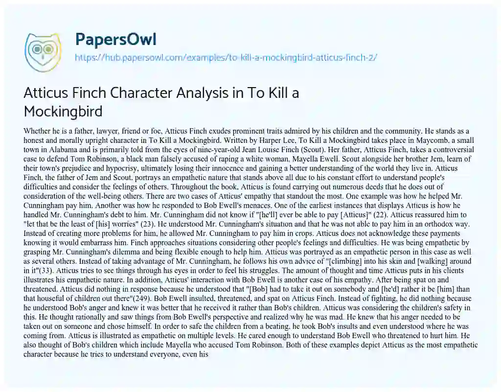Essay on Atticus Finch Character Analysis in To Kill a Mockingbird