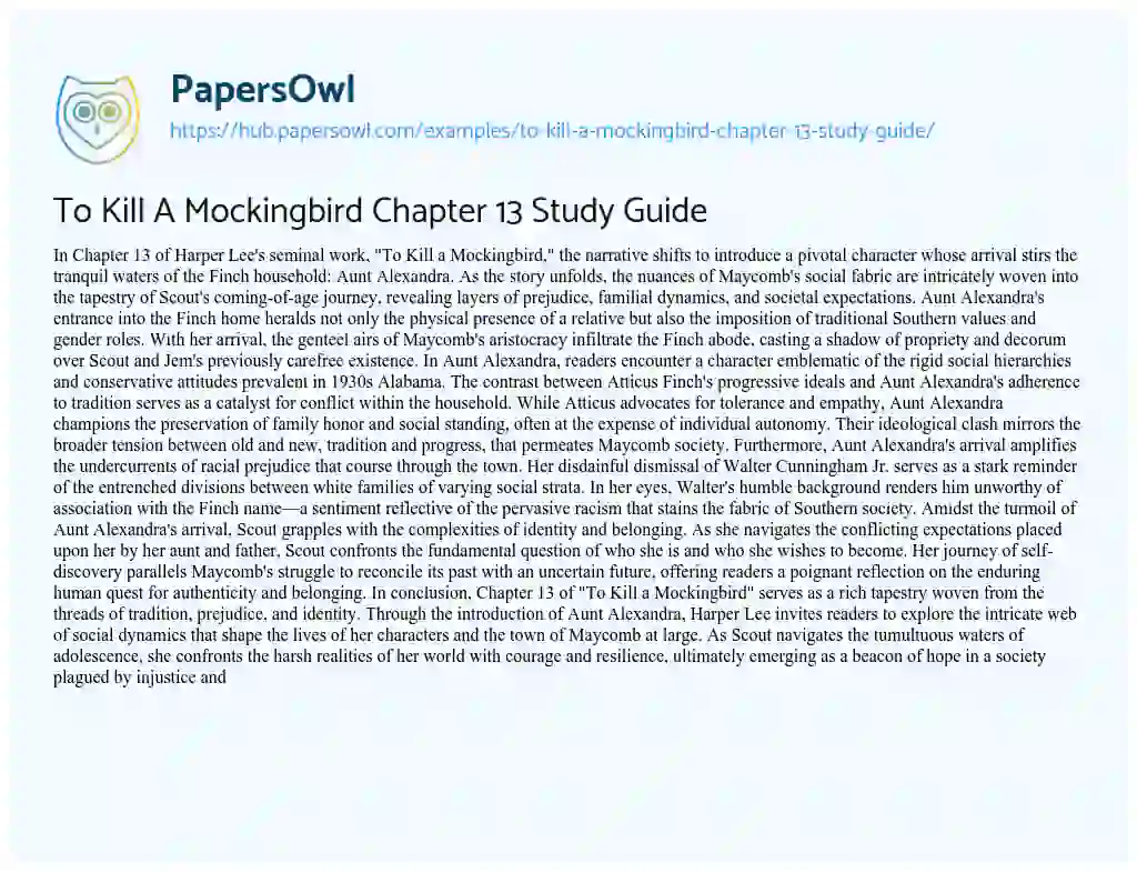 Essay on To Kill A Mockingbird Chapter 13 Study Guide