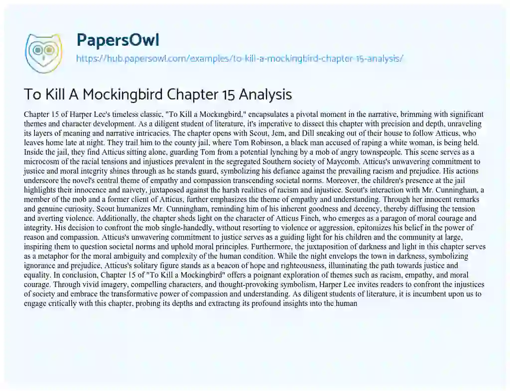 Essay on To Kill A Mockingbird Chapter 15 Analysis