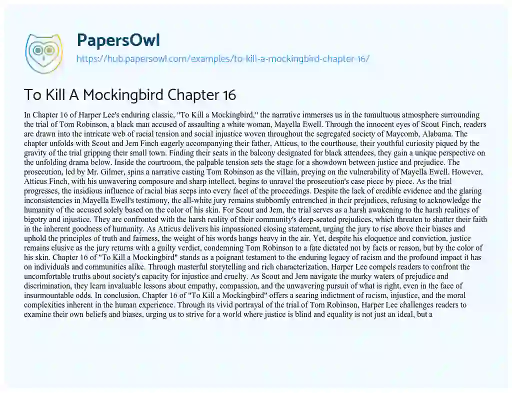 Essay on To Kill A Mockingbird Chapter 16