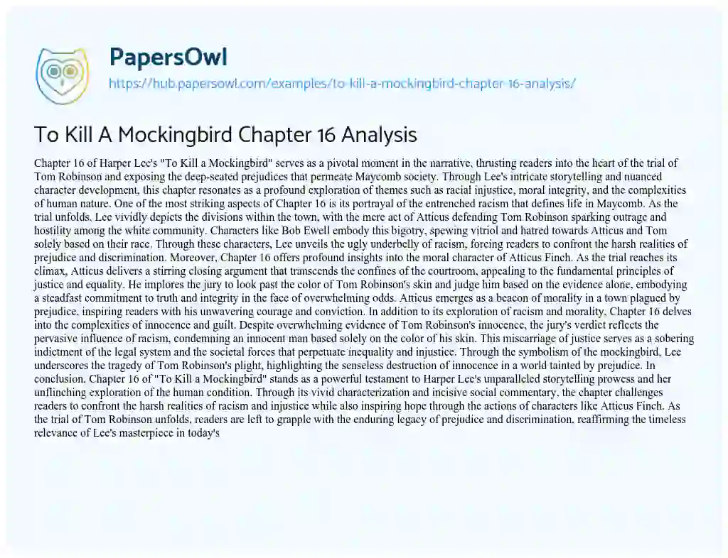 Essay on To Kill A Mockingbird Chapter 16 Analysis