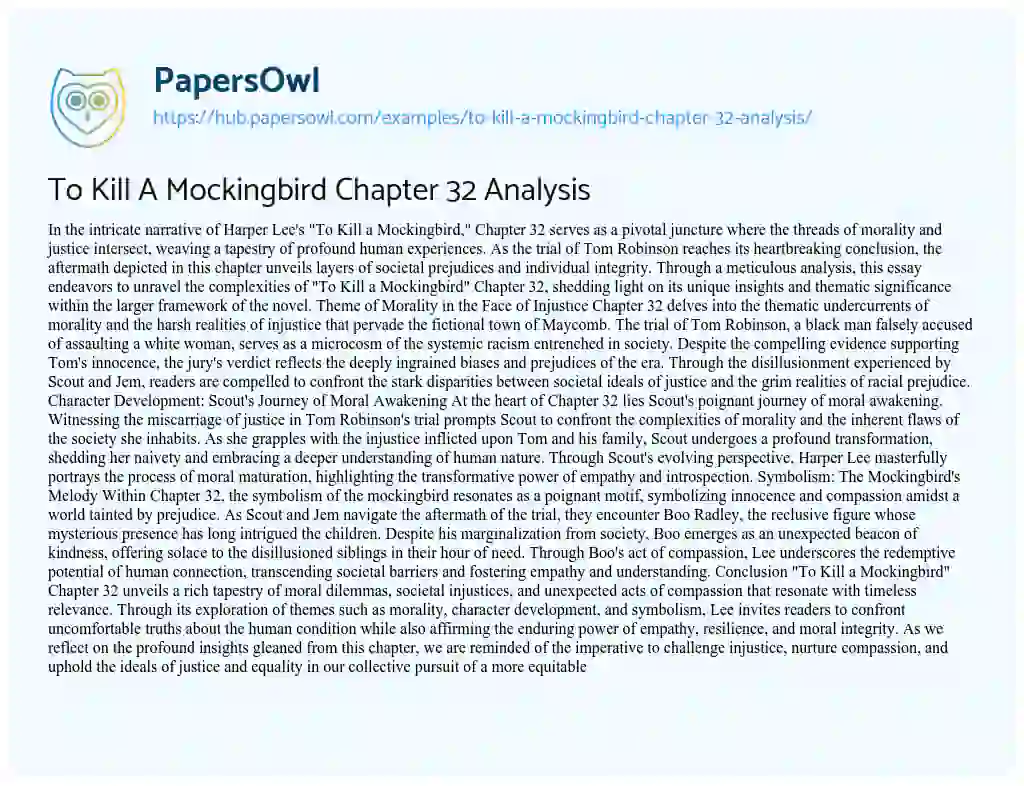 Essay on To Kill A Mockingbird Chapter 32 Analysis