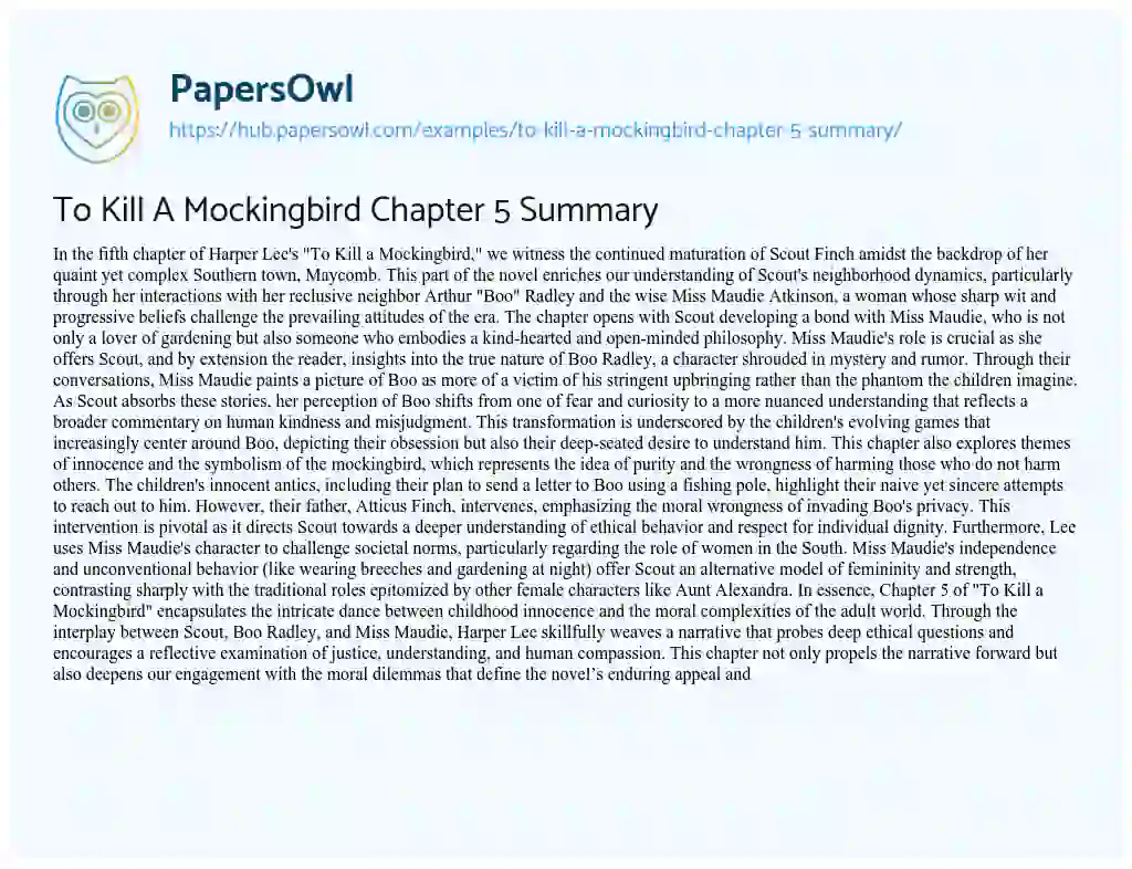Essay on To Kill A Mockingbird Chapter 5 Summary
